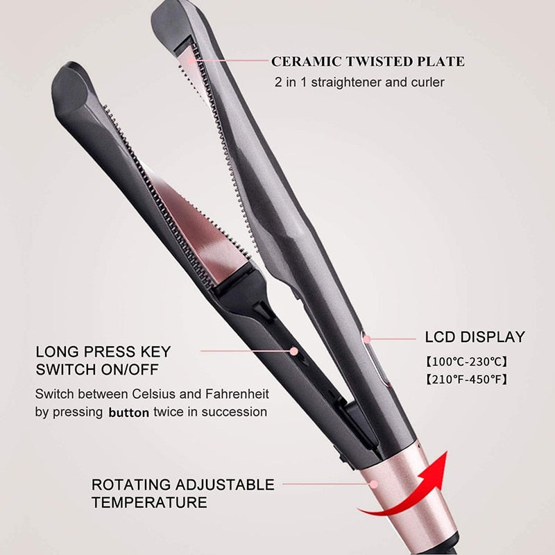 Modelador de cabelo & straightener 2 em 1, onda espiral curling iron, alisadores de cabelo profissional